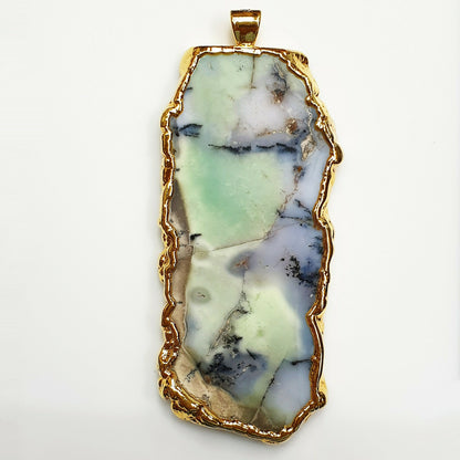 53590.0 - Silverform Pendant, Large Unique Australian Chrysoprase Enclosed in Pure Silver which has been Gold Plated, 90mm
