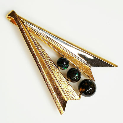 53595.0 - 55 mm High and 40 mm Wide Gold Plated Sterling Silver Pendant with Three Australian Boulder Opal Beads of 6 mm and 7 mm and 9 mm