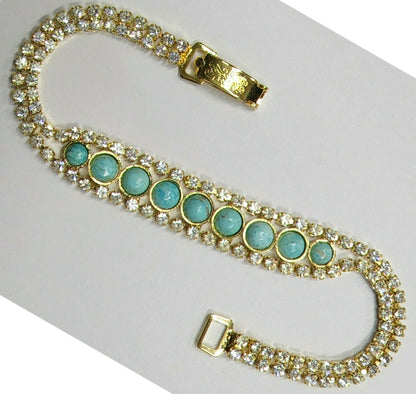 53646.0 - Very Rare Natural Non Treated Australian 4 mm and 5 mm Turquoise in a 16.5 cm or 18.0 cm Swarovski Gold Plated Rhinestone Bracelet
