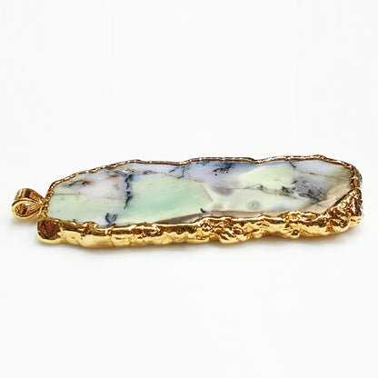 53590.0 - Silverform Pendant, Large Unique Australian Chrysoprase Enclosed in Pure Silver which has been Gold Plated, 90mm