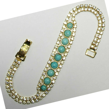53646.0 - Very Rare Natural Non Treated Australian 4 mm and 5 mm Turquoise in a 16.5 cm or 18.0 cm Swarovski Gold Plated Rhinestone Bracelet