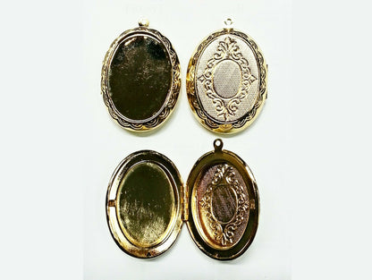 52071.0 - Large size Gold Plated Locket or Pill Box as Pendant or Keyring For photos or engraving  External; 46x32x9 mm Internal; 32x23x7 mm