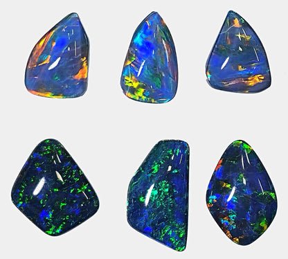 13386.0 - Free shape Opal Triplets made from natural Australian Opal for sale Blue green colour Sizes range from 13 x 24 mm up to 9 x 17 mm