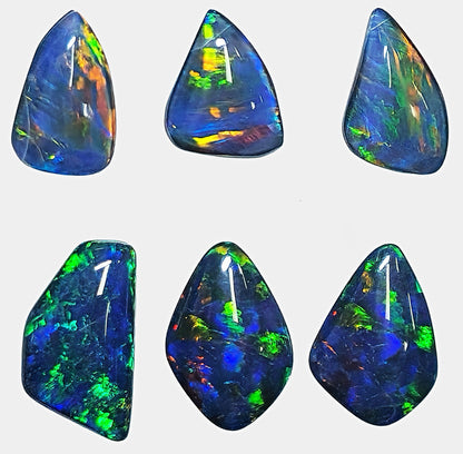 13386.0 - Free shape Opal Triplets made from natural Australian Opal for sale Blue green colour Sizes range from 13 x 24 mm up to 9 x 17 mm