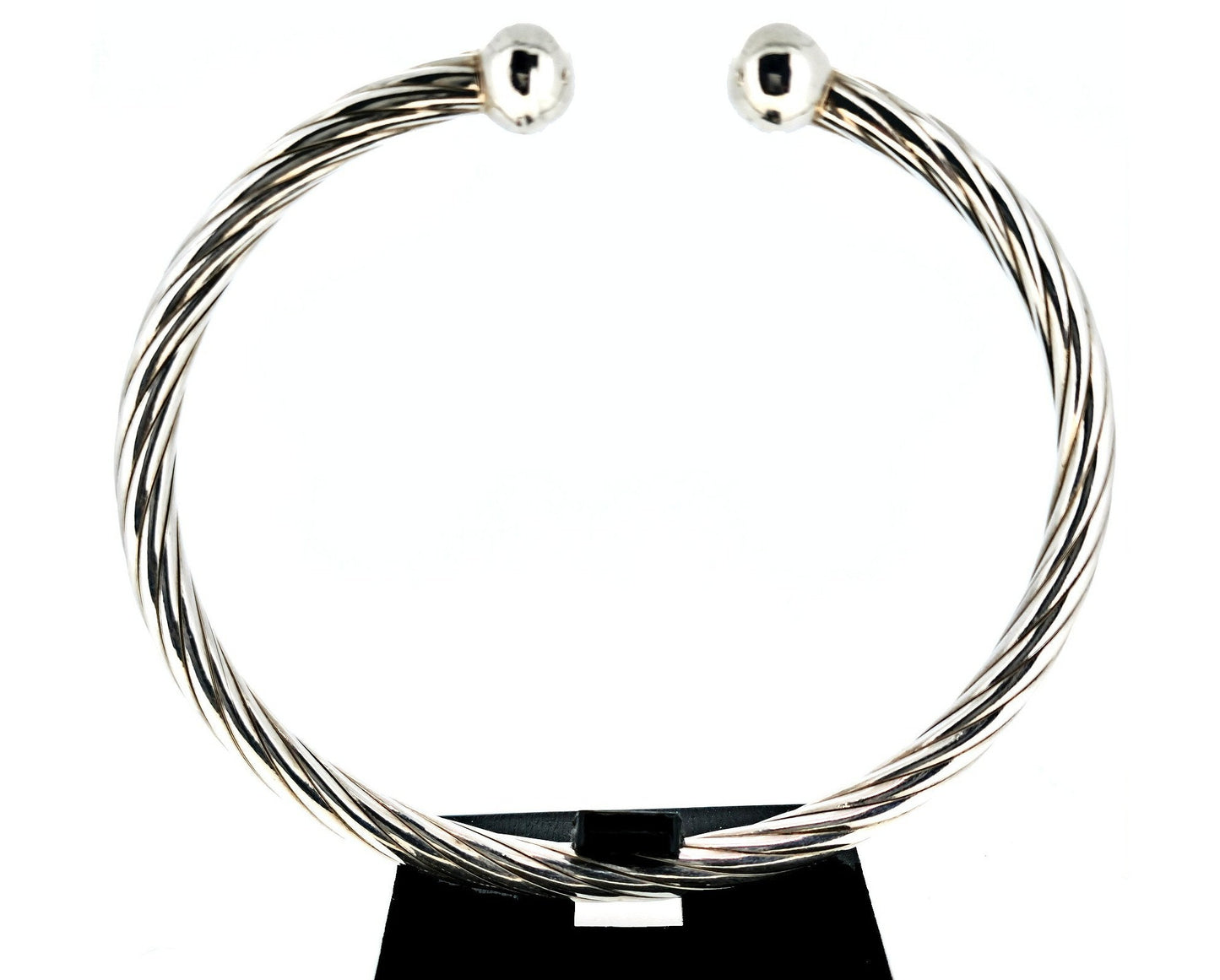 11914.0 - Sterling Silver Twisted 5 mm Tube Cuff Bangle with Ball at each end 66 mm Internal Diameter 11.3 grams