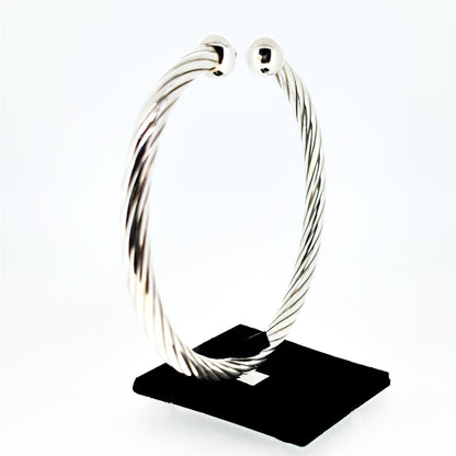 11914.0 - Sterling Silver Twisted 5 mm Tube Cuff Bangle with Ball at each end 66 mm Internal Diameter 11.3 grams