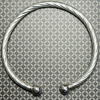 11914.0 - Sterling Silver Twisted 5 mm Tube Cuff Bangle with Ball at each end 66 mm Internal Diameter 11.3 grams