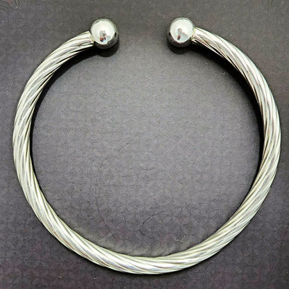 11914.0 - Sterling Silver Twisted 5 mm Tube Cuff Bangle with Ball at each end 66 mm Internal Diameter 11.3 grams