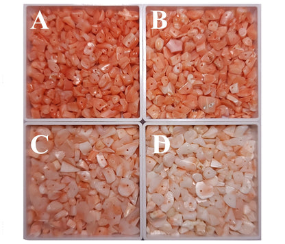 54002.0 - Natural Coral Chips from Taiwan All drilled in Mixed sizes in either Very Deep Pink and Deep Pink and Pink and Light Pink colour