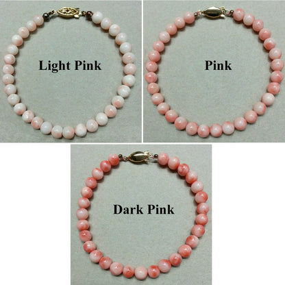 53948 - Taiwan Natural Untreated Coral in Pink Light Pink or Dark Pink Harvested from the Sea About 6.5 mm Bead Bracelet G/P Silver Clasp