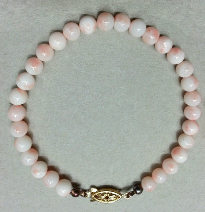 53948 - Taiwan Natural Untreated Coral in Pink Light Pink or Dark Pink Harvested from the Sea About 6.5 mm Bead Bracelet G/P Silver Clasp