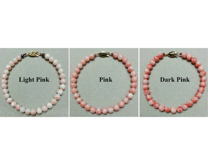 53948 - Taiwan Natural Untreated Coral in Pink Light Pink or Dark Pink Harvested from the Sea About 6.5 mm Bead Bracelet G/P Silver Clasp