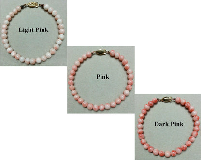 53948 - Taiwan Natural Untreated Coral in Pink Light Pink or Dark Pink Harvested from the Sea About 6.5 mm Bead Bracelet G/P Silver Clasp