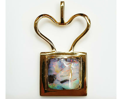 53643.0 - Unique Handmade Silver Pendant Gold Plated set with Natural Australian Boulder Opal from the 1970's and Never Used