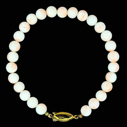 53948 - Taiwan Natural Untreated Coral in Pink Light Pink or Dark Pink Harvested from the Sea About 6.5 mm Bead Bracelet G/P Silver Clasp