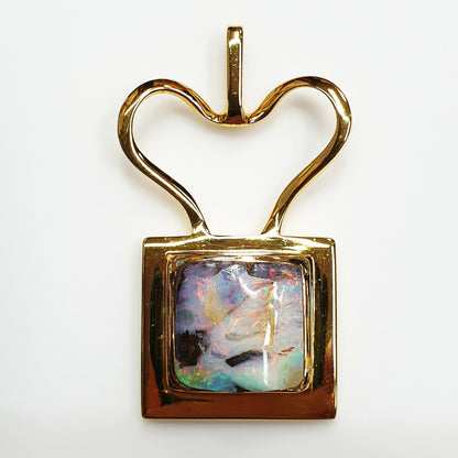 53643.0 - Unique Handmade Silver Pendant Gold Plated set with Natural Australian Boulder Opal from the 1970's and Never Used