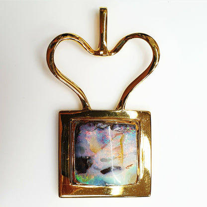 53643.0 - Unique Handmade Silver Pendant Gold Plated set with Natural Australian Boulder Opal from the 1970's and Never Used