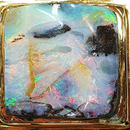 53643.0 - Unique Handmade Silver Pendant Gold Plated set with Natural Australian Boulder Opal from the 1970's and Never Used