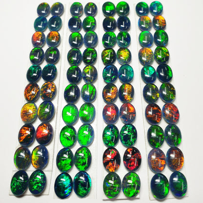 53602.0 - 8x6 mm Brilliant Coloured Oval cut Opal Triplets 20 Pieces Matched into 10 Pairs Made in Australia from Natural Australian Opal