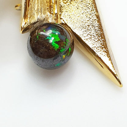 53596.0 - 65 mm High and 20 mm Wide Gold Plated Sterling Silver Brooch set with Two 6 mm Australian Boulder Opal Beads Wearable as pendant
