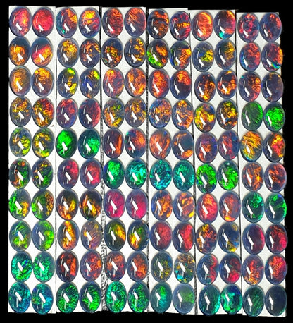 53602.0 - 8x6 mm Brilliant Coloured Oval cut Opal Triplets 20 Pieces Matched into 10 Pairs Made in Australia from Natural Australian Opal
