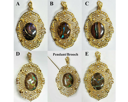 10052.30 - Selection of Sterling Silver Gold Plated Combination Pendant/Brooch Set with Aussie Boulder Opal and CZ's Choice of Opal quality