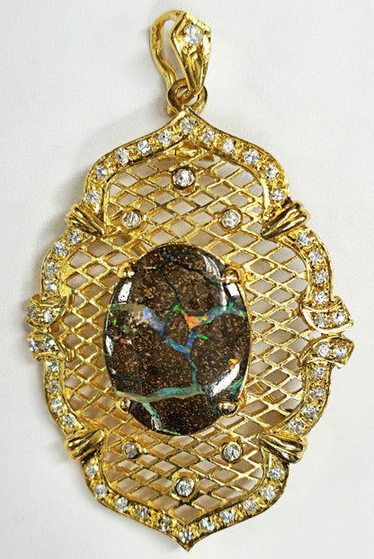10052.30 - Selection of Sterling Silver Gold Plated Combination Pendant/Brooch Set with Aussie Boulder Opal and CZ's Choice of Opal quality