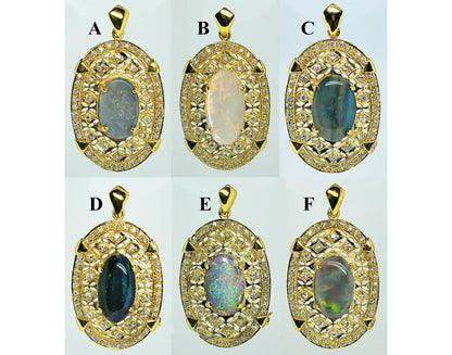 04871.0 - Sterling Silver Gold Plated Combination Pendant and Brooch set with Australian White Opal or Black Opal or Semi-Black Opal and CZs