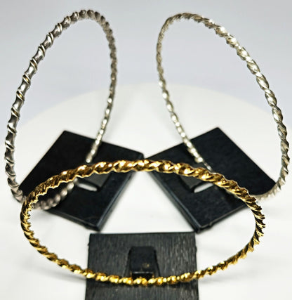 08783 - Very large twisted wire style Sterling Silver Earrings and Bangles 65 mm Internal diameter 7 gr EACH piece Also in S/S GOLD PLATED