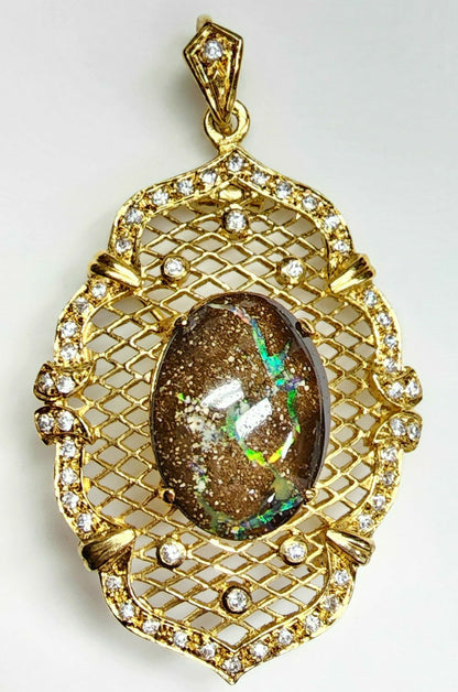 10052.30 - Selection of Sterling Silver Gold Plated Combination Pendant/Brooch Set with Aussie Boulder Opal and CZ's Choice of Opal quality