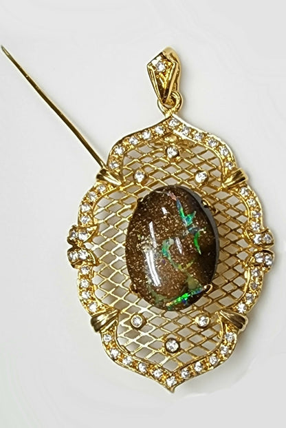10052.30 - Selection of Sterling Silver Gold Plated Combination Pendant/Brooch Set with Aussie Boulder Opal and CZ's Choice of Opal quality