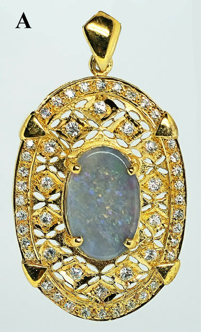 04871.0 - Sterling Silver Gold Plated Combination Pendant and Brooch set with Australian White Opal or Black Opal or Semi-Black Opal and CZs