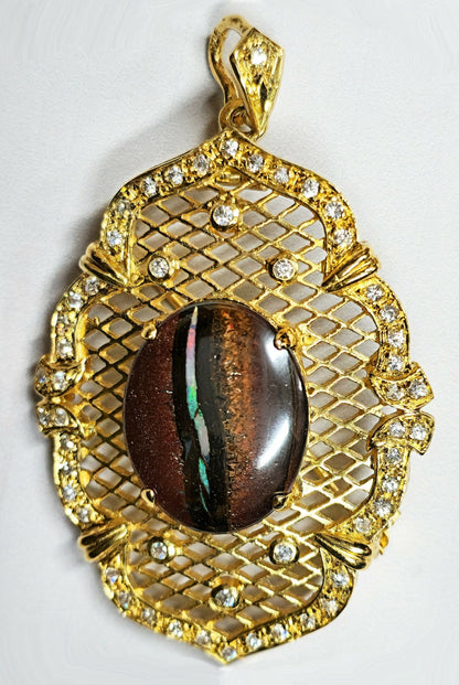 10052.30 - Selection of Sterling Silver Gold Plated Combination Pendant/Brooch Set with Aussie Boulder Opal and CZ's Choice of Opal quality