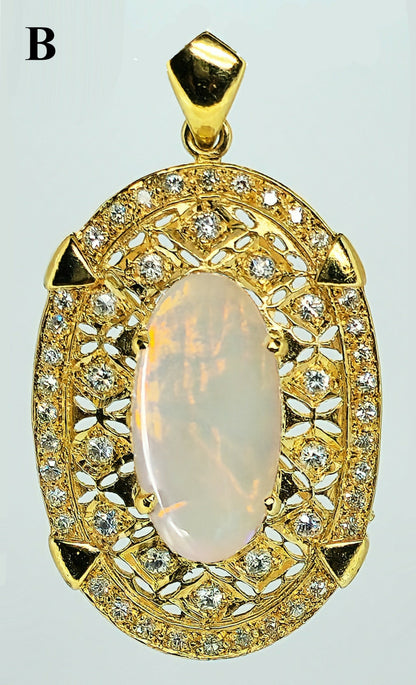 04871.0 - Sterling Silver Gold Plated Combination Pendant and Brooch set with Australian White Opal or Black Opal or Semi-Black Opal and CZs