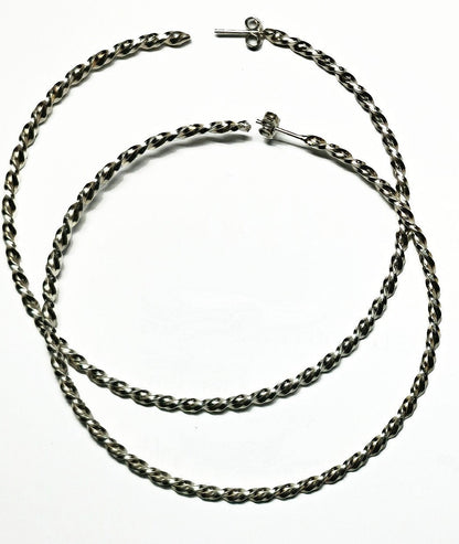 08783 - Very large twisted wire style Sterling Silver Earrings and Bangles 65 mm Internal diameter 7 gr EACH piece Also in S/S GOLD PLATED
