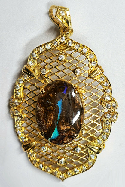 10052.30 - Selection of Sterling Silver Gold Plated Combination Pendant/Brooch Set with Aussie Boulder Opal and CZ's Choice of Opal quality