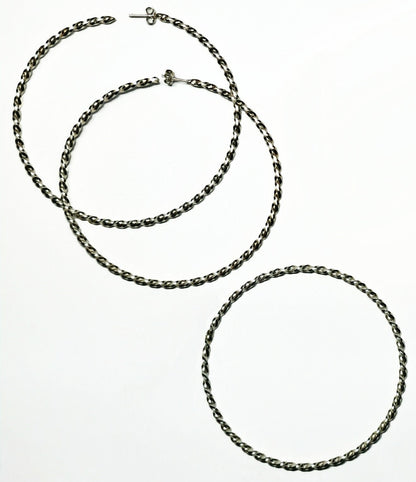 08783 - Very large twisted wire style Sterling Silver Earrings and Bangles 65 mm Internal diameter 7 gr EACH piece Also in S/S GOLD PLATED