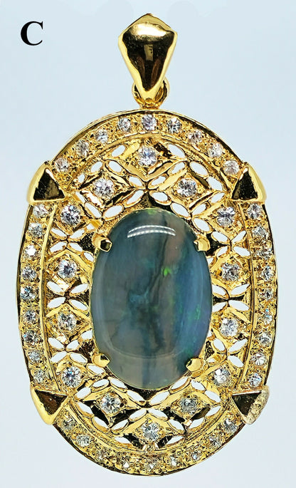 04871.0 - Sterling Silver Gold Plated Combination Pendant and Brooch set with Australian White Opal or Black Opal or Semi-Black Opal and CZs