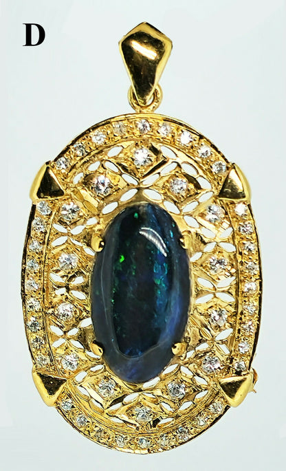 04871.0 - Sterling Silver Gold Plated Combination Pendant and Brooch set with Australian White Opal or Black Opal or Semi-Black Opal and CZs