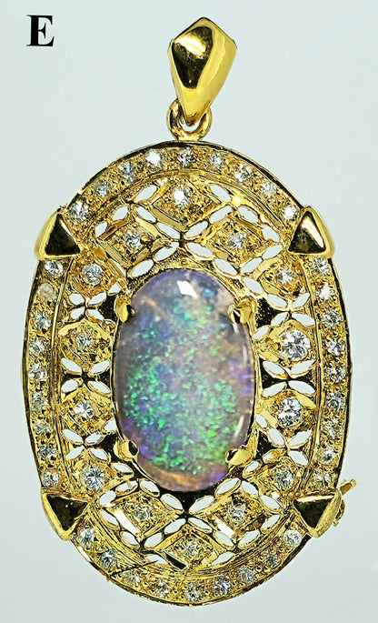 04871.0 - Sterling Silver Gold Plated Combination Pendant and Brooch set with Australian White Opal or Black Opal or Semi-Black Opal and CZs