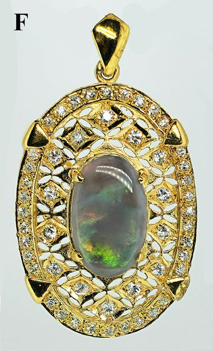 04871.0 - Sterling Silver Gold Plated Combination Pendant and Brooch set with Australian White Opal or Black Opal or Semi-Black Opal and CZs