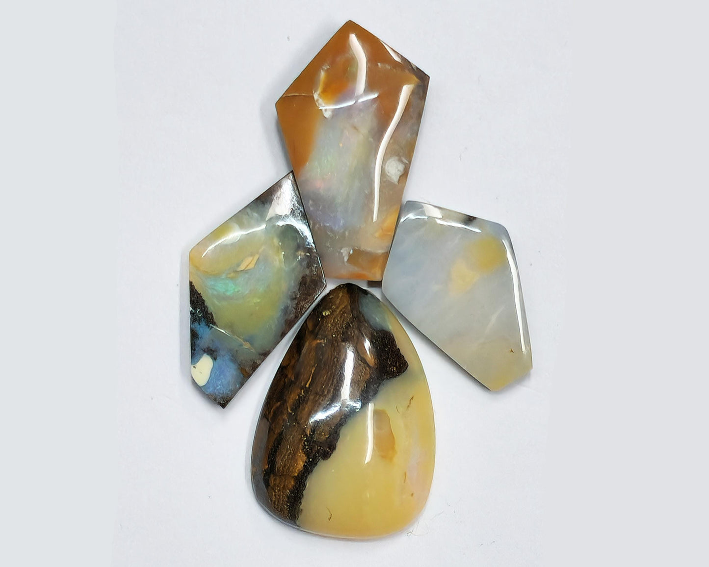 54162.0 - 4 Lots Australian Free shaped Polished Boulder Opal For single or multi stone jewellery designs and Unusual Opal jewellery designs