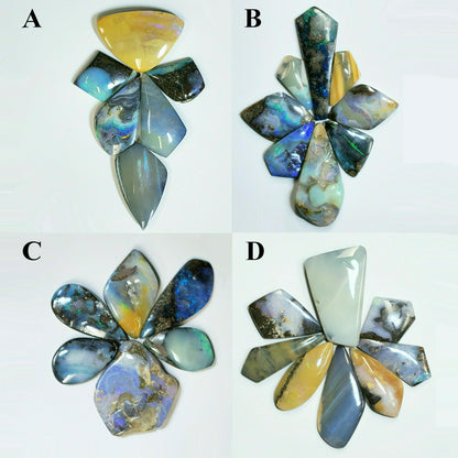 54160.0 - 4 Lots Australian Free shaped Polished Boulder Opal Create unusual UP SIDE DOWN designs Large pendants Multi stone jewellery