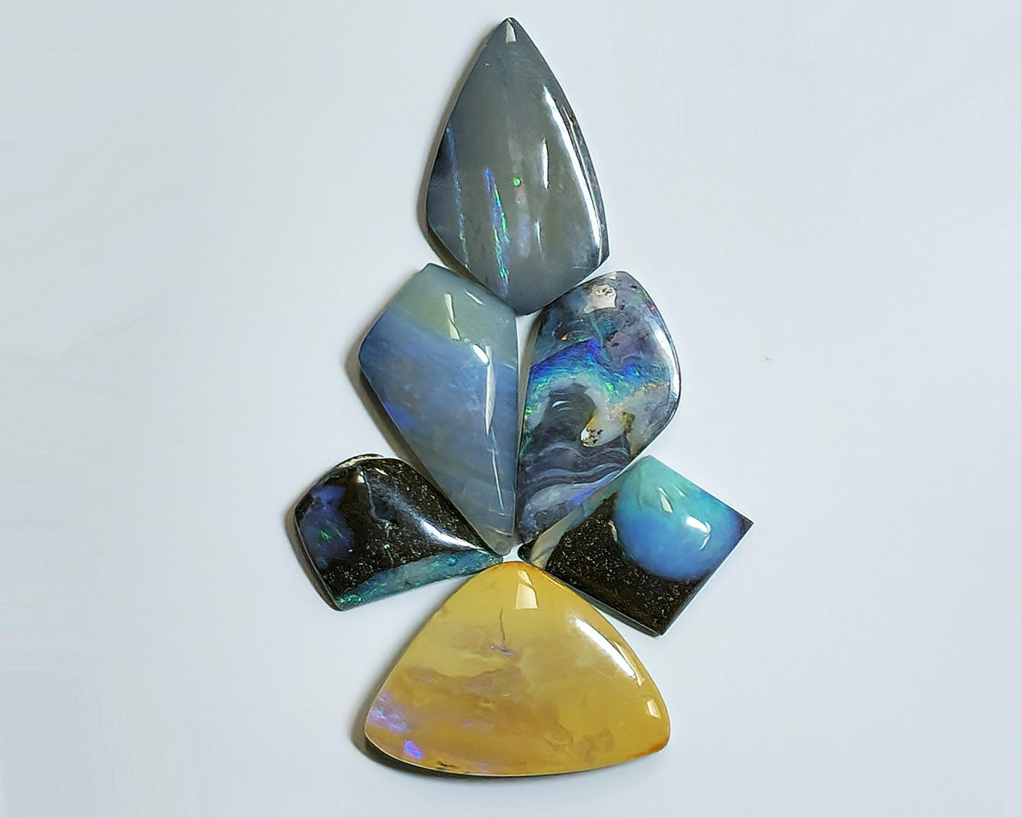 54160.0 - 4 Lots Australian Free shaped Polished Boulder Opal Create unusual UP SIDE DOWN designs Large pendants Multi stone jewellery