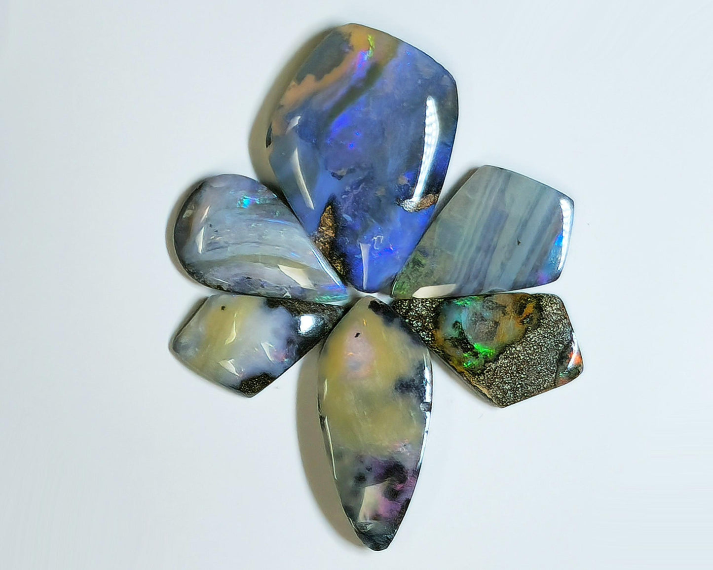 54162.0 - 4 Lots Australian Free shaped Polished Boulder Opal For single or multi stone jewellery designs and Unusual Opal jewellery designs