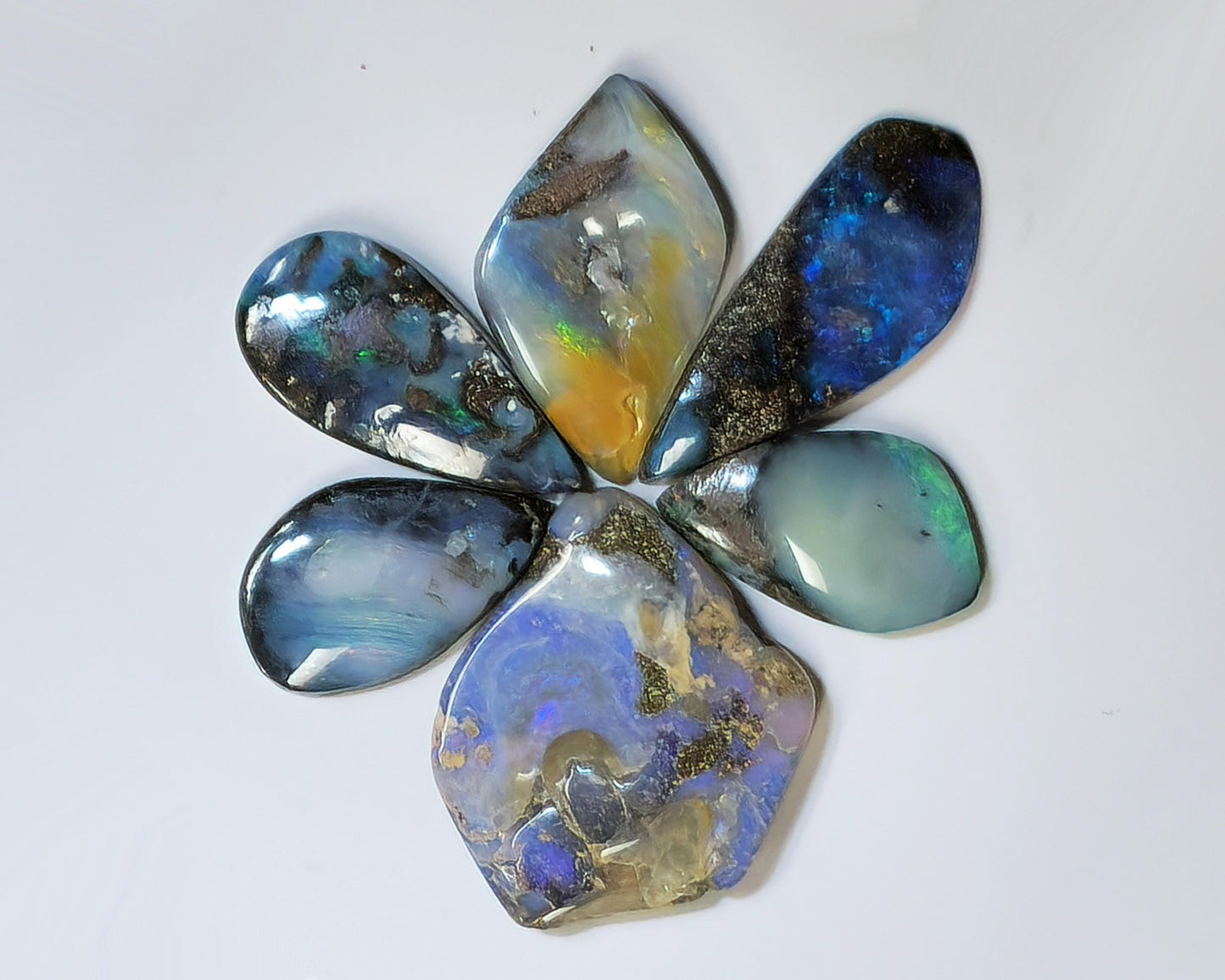 54160.0 - 4 Lots Australian Free shaped Polished Boulder Opal Create unusual UP SIDE DOWN designs Large pendants Multi stone jewellery