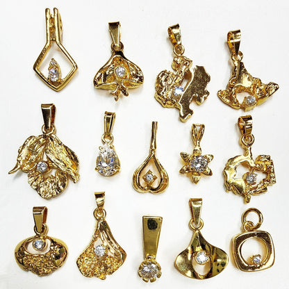 52196.0 - 7 Lots of an assortment of 9 pieces Sterling Silver Pendants Gold Plated set CZ Pendants ranging in size from very small to medium