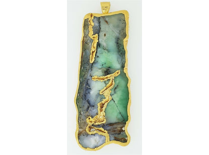 52069.1 - Very large Double sided Pendant with unusual Chrysoprase set in pure silver gold plated made in Australia by Silverform for sale