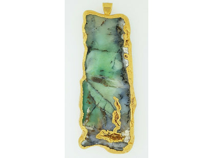 52069.1 - Very large Double sided Pendant with unusual Chrysoprase set in pure silver gold plated made in Australia by Silverform for sale