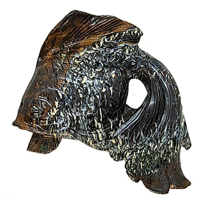 03754.1 - Australian Boulder Opal Carving Thai Fighting Fish mounted on a Block of Wood 189 grams 100 mm Wide x 100 mm High x 50 mm Deep